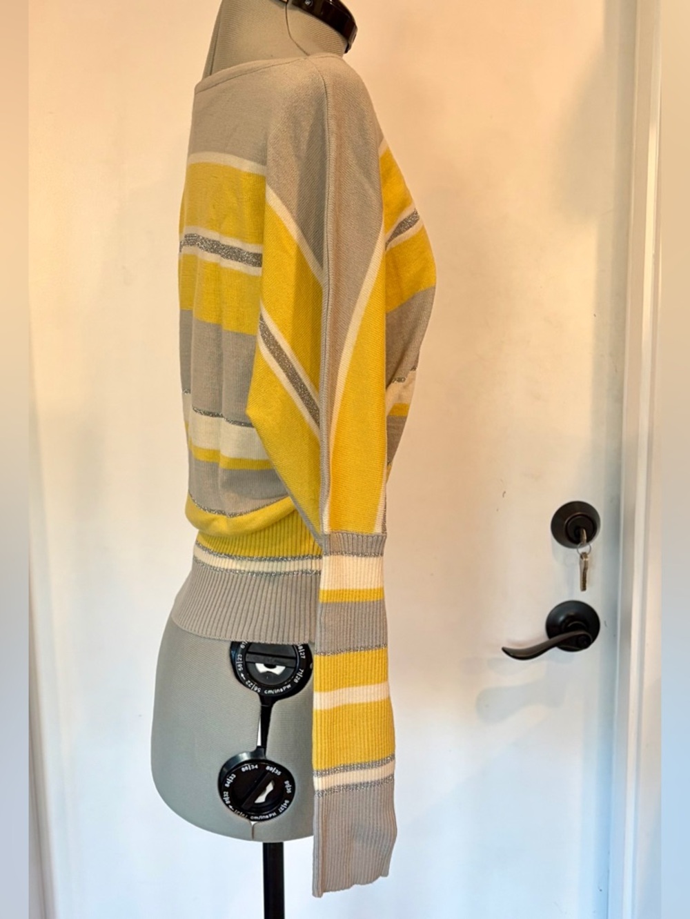 Luisa Spagnoli Lightweight Sweater, ribbed hem&sleeves, silver/yellow stripes, S - Picture 5 of 14